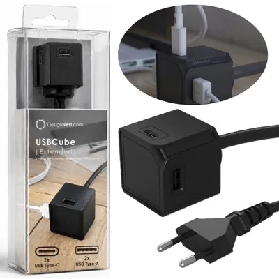 Obrázek produktu pro Nabíječka 5 V, 3 A, prodlužovací kabel 3 m, Allocacoc USBcube Extended, 2x USB, 2x USB-C