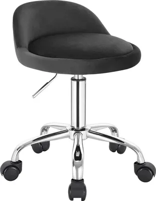 Immagine prodotto di Happyment Sedia da lavoro - Sgabello ergonomico - Su rotelle - Grigio scuro - Velluto - Senza schienale - Regolabile in altezza - Sedia da parrucchiere