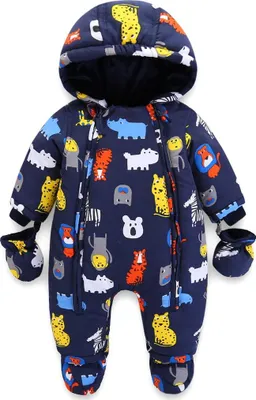 Produktbild von JiAmy Baby Winter Overall Mit Kapuze Schneeanzüge mit Handschuhen und Füßlinge M
