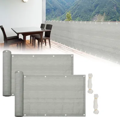Obrázek produktu pro Hengda Ochrana balkonu z HDPE (180 g/m2), 90 x 600 cm, kryt balkonu s očky, stínící tkanina, ochrana proti UV záření, ochrana proti větru, odolná proti roztržení, šedá, pro zahradu, terasu, venkovní bazén