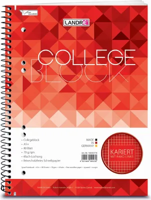 Produktbild von LANDRÉ Collegeblock "College" DIN A5 kariert 80 Blatt