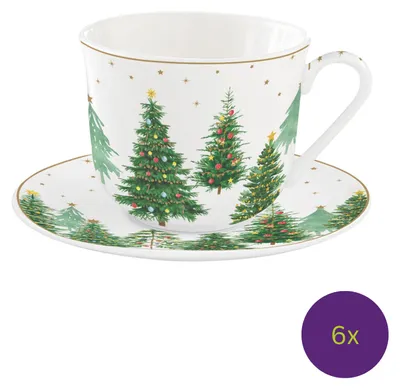 Produktbild von 6er Set Tassen mit UT FESTIVE TREES Tannebäume 400ml in Geschenkbox Easy Life