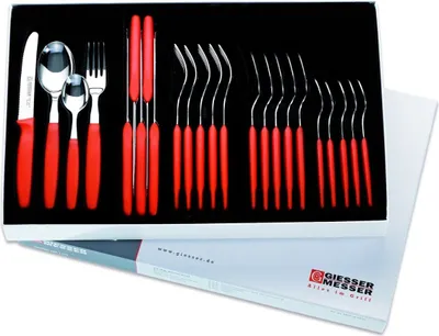 Produktbild von 24er Besteckset Giesser Messer Gabel Esslöffel Teelöffel Tomatenmesser 11cm rot