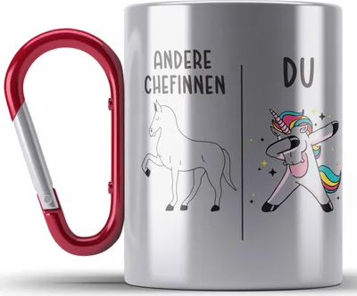 Produktbild von Trendation - Beste Chefin Edelstahl Tasse Karabiner Lustig Geschenk Spruch Lieblingschefin Weihnachten Geburtstag (Rot)