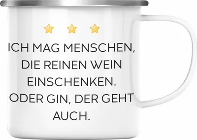 Produktbild von Trendation - Lustige Emaille Tasse mit Spruch für Frauen Männer Arbeit Büro Lustig Emaille Tassen Becher mit Sprüchen Kollegin Geschenk Sarkasmus Wein Gin (Silber)