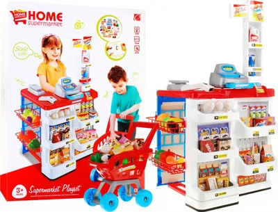 Produktbild von Detský supermarket 3+ Red Shop Fun 24 El. Vozík + tovar + interaktívny skener