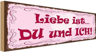 Produktbild von vianmo Holzschild 10x27 cm Liebe ist Du und Ich Herz Dekoration