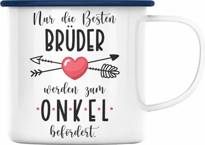 Produktbild von Trendation - Du Wirst Onkel Emaille Tasse 2023 Verkündung Schwangerschaft Überraschung Baby Ankündigung Onkel (Blau)