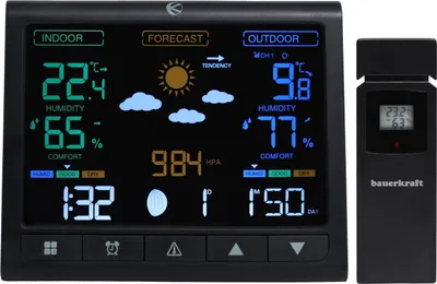 Image de Station météo sans fil rétroéclairée avec capteur extérieur, écran LCD, thermomètre, baromètre, horloge