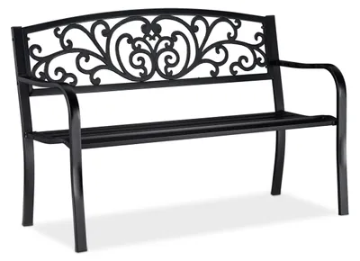 Produktbild von Relaxdays Gartenbank, bequemer 2-Sitzer, mit Vintage-Ornamenten, für Terrasse, Balkon, HxBxT 86,5 x 127 x 60 cm, schwarz