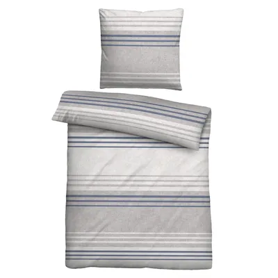 Produktbild von Biberna Melange Flanell Bettwäsche Querstreifen blau 135x200 cm + 80x80 cm