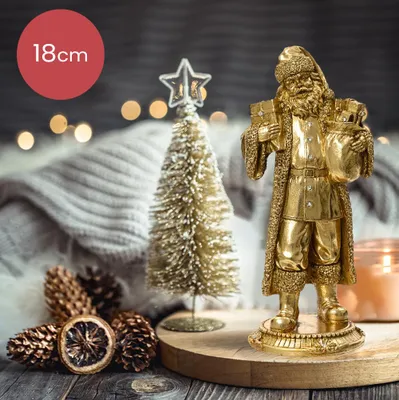 Produktbild von Goldener Weihnachtsmann aus Polyresin auf Sockel - 18 cm
