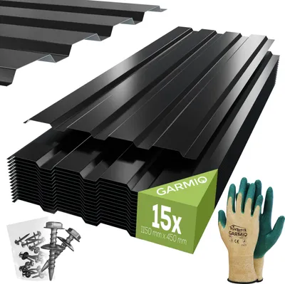 Produktbild von GARMIO® Profilblech Trapezblech Amalfi 115 Set 15 Stück Dachblech 115x45 cm, verzinkter Stahl schwarz