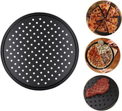 Obrázok produktu pre Kruhový plech z nehrdzavejúcej ocele, 32 cm, perforovaný, s nepriľnavým povrchom, plech na pizzu