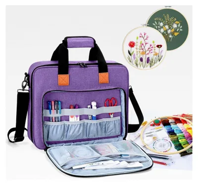 Produktbild von Tasche für Stickerei-Set, Zubehör für Kreuzstich, Tasche für Stickrahmen, Farbfäden, Stickgarn und weiteres Stickerei-Kit, Lila