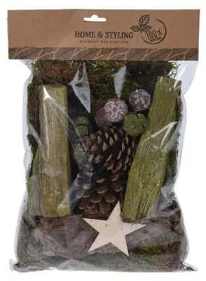 Obrázok produktu pre Balenie dekorácií, sušený mach, kôra a borovicové šišky, zelené