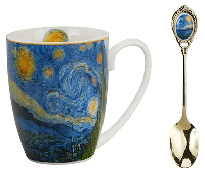 Produktbild von DUO ART GALLERY Klassischer Becher 360 ml mit Löffel STARRY NIGHT inspired by Van Gogh New Bone China Porzellan