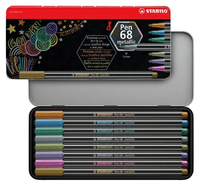 Produktbild von Premium Metallic-Filzstift - STABILO Pen 68 metallic - 8er Metalletui mit Hängelasche - mit 8 verschiedenen Metallic-Farben