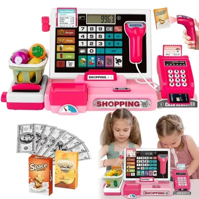 Produktbild von Kinder Registrierkasse Rosa mit Scanner POS Lernspielzeug Kaufladen