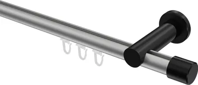 Produktbild von Interdeco Innenlaufstange / Gardinenstange mit Innenlauf Silbergrau / Schwarz, Typ Platon Santo (Kappe), 20 mm Ø 1-läufig, 120 cm