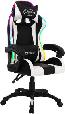Produktbild von vidaXL Gaming-Stuhl mit RGB LED-Leuchten Weiß und Schwarz Kunstleder