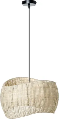 Produktbild von BELIANI Hängelampe mit natürlichem Rattenschirm und Eisenrahmen Hängelampe im Boho-Stil unregelmäßige Form