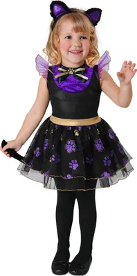 Produktbild von Süßes Halloween-Kätzchen Kinderkostüm für Mädchen schwarz-lila 1-2 Jahre (80-92 cm)