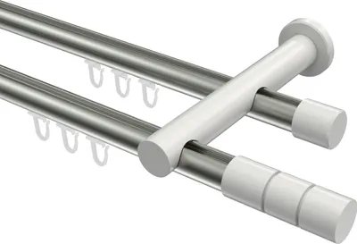 Produktbild von Interdeco Innenlaufstange / Gardinenstange mit Innenlauf Edelstahl-Optik / Weiß, Typ Platon Elanto (Rillenzylinder), 20 mm Ø 2-läufig, 260 cm