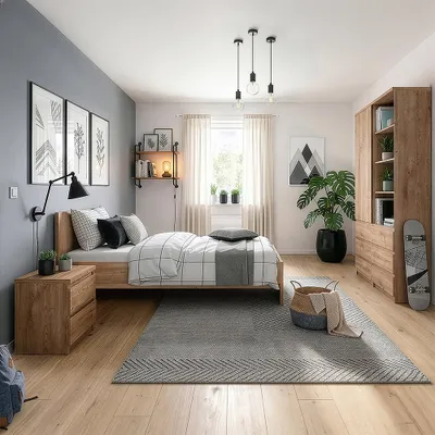 Produktbild von Jugendzimmer-Set mit Bett 90x200 cm in Eiche, modern, 4-teilig - FORTALEZA-129