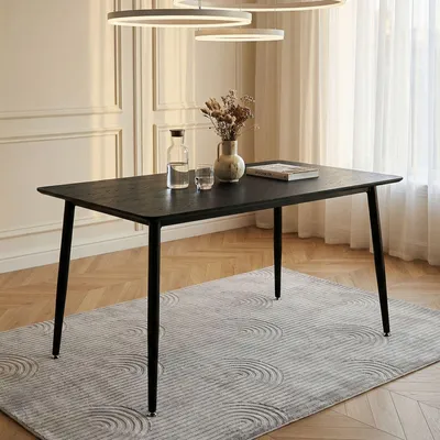 Produktbild von Esstisch NORA 120 x 80 cm, Schwarz - rechteckiger Esszimmertisch mit abgerundeten Ecken, Tischplatte aus MDF, robustes Metallgestell, ideal für den Essbereich oder als Küchentisch.