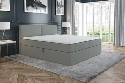 Produktbild von Boxspringbett UNN 180 x 200 mit 2 Bettkästen, Bonell-Matratze und Topper. Farbe: Grau