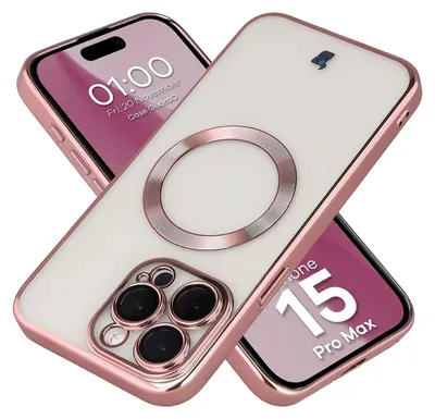 Produktbild von Handyhülle mit Kameraschutz und Magnetring für iPhone 15 Pro Max, Bizon Case GuardO, Transparent-Rosa