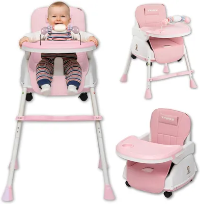 Imagen del producto de Silla infantil 2 en 1, plegable y ajustable, para niños de 6 meses a 4 años, con mesa para comer