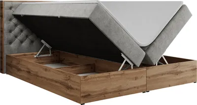 Produktbild von Boxspringbett, Deko, Doppelbett, Polsterbett mit Bettkästen und Multipocket-Matratze, Eiche Wotan holzrahmen - Albero-3 - 180x200cm - Hellgrau Struktur - H3