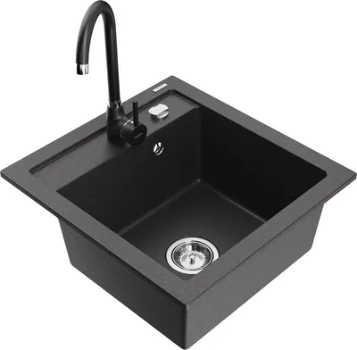 Produktbild von Mexen Vito 1-Becken-Granit-Spüle mit Mischbatterie Telma, Schwarz gesprenkelt - 6503-76-670200-70