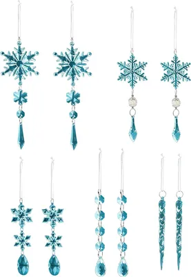 Produktbild von 10 Stück Kristall-Schneeflocken-Eiszapfen-Ornamente aus klarem Acryl für Weihnachtsbaum, Winter- und Silvesterdekoration