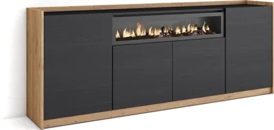 Produktbild von Sideboard, Highboard, 207x37x80cm, 4 Türen, Elektrokamin., Schwarz Eiche