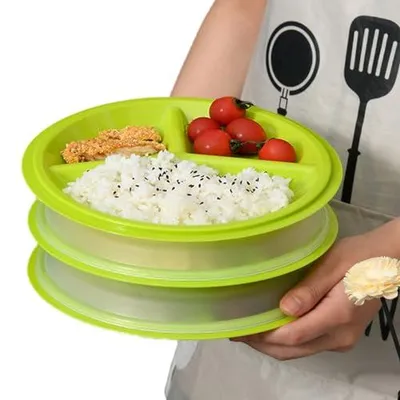 Produktbild von Set von 3 Mikrowellenbehältern - BPA-frei, wiederverwendbar - Rund, luftdicht, 3 Fächer