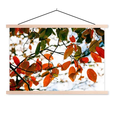 Produktbild von MuchoWow® Textilposter Herbst - Blätter - Landleben - Jahreszeiten 120x80 cm mit holzfarbenen Rahmen - Aufhängeset