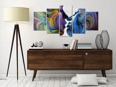 Produktbild von Akustikbild Abstrakt Love 200x100 cm Bilder Akustikschaum Hochleistungsschallabsorber Schallschutz Leinwand 5 tlg Wandbild Raumakustik Schalldämmung h-C-0014-b-n