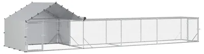 Zdjęcie produktu dla Kurnik vidaXL z dachem i wybiegiem, 2 sztuki, kolor srebrny, wymiary 700 x 200 x 150 cm
