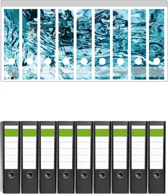 Produktbild von Wallario 9 Stück breite Ordner inkl. Klebeetiketten mit Motive Frisches blaues Wasser in Aufruhr -  Set mit Rückenschildern / Ordnerrücken Stickern