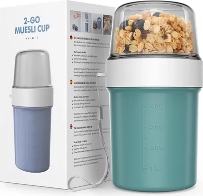 Produktbild von Müsli to go Becher 560ml+310ml Auslaufsicher Joghurtbecher Unterwegs Blau Grün