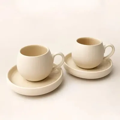 Image de Set tasses espresso Nordic céramique 110 ml 12 pièces blanc/beige