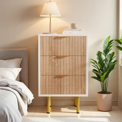 Immagine prodotto di INONEFT, set di 2 comodini, stretto con 3 cassetti, tavolino da notte per camera da letto e soggiorno, 40x40x65 cm, bianco