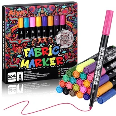 Produktbild von PromoHome® 24-teiliges Textilfarbe-Set, wasserfeste Stoffmarker mit feiner Spitze für kreative Projekte