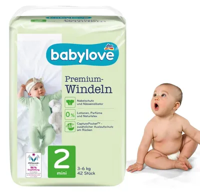 Produktbild von babylove Premium Windeln, extra weich, Größe 2, Mini 3-6 kg, 42 Stück
