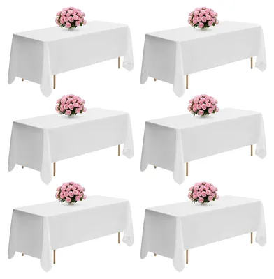 Image de VEVOR 6 x nappe Linge de table 1778x3048 mm, protection de nappe réutilisable, nappe en tissu polyester lavable en machine pour fêtes mariages banquets événements formels, blanc