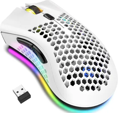 Obrázok produktu pre Ultraľahká herná myš Bluetooth s voštinovým dizajnom, podsvietením RGB, nastaviteľným DPI, duálnym režimom bezdrôtového pripojenia 2,4 GHz a Bluetooth, ergonomická