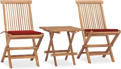 Produktbild von Möbel 3-tlg. Garten-Essgruppe mit Kissen Klappbar Massivholz Teak - Gartenmöbelgarnituren 3063204